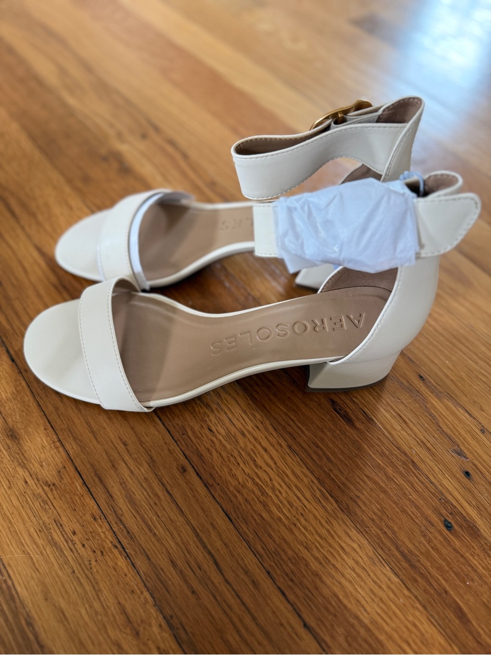 AEROSOLES Cream Women's Ankle Strap Sandal with Gold Buckle - Picture 4 of 6